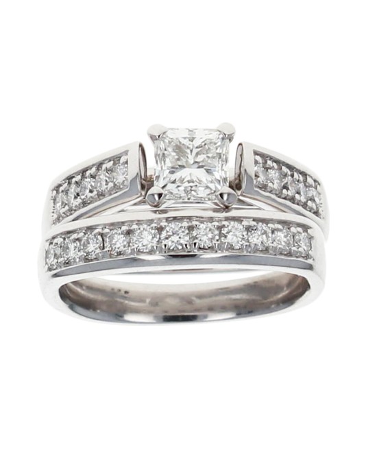 Princess and Round Diamond Square Shank Engagement Ring